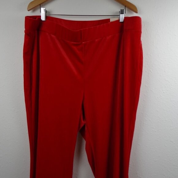 Lane Bryant Velour Pants Women's Plus Size 22 Red Flared Pull On Elastic Waist - Picture 2 of 9